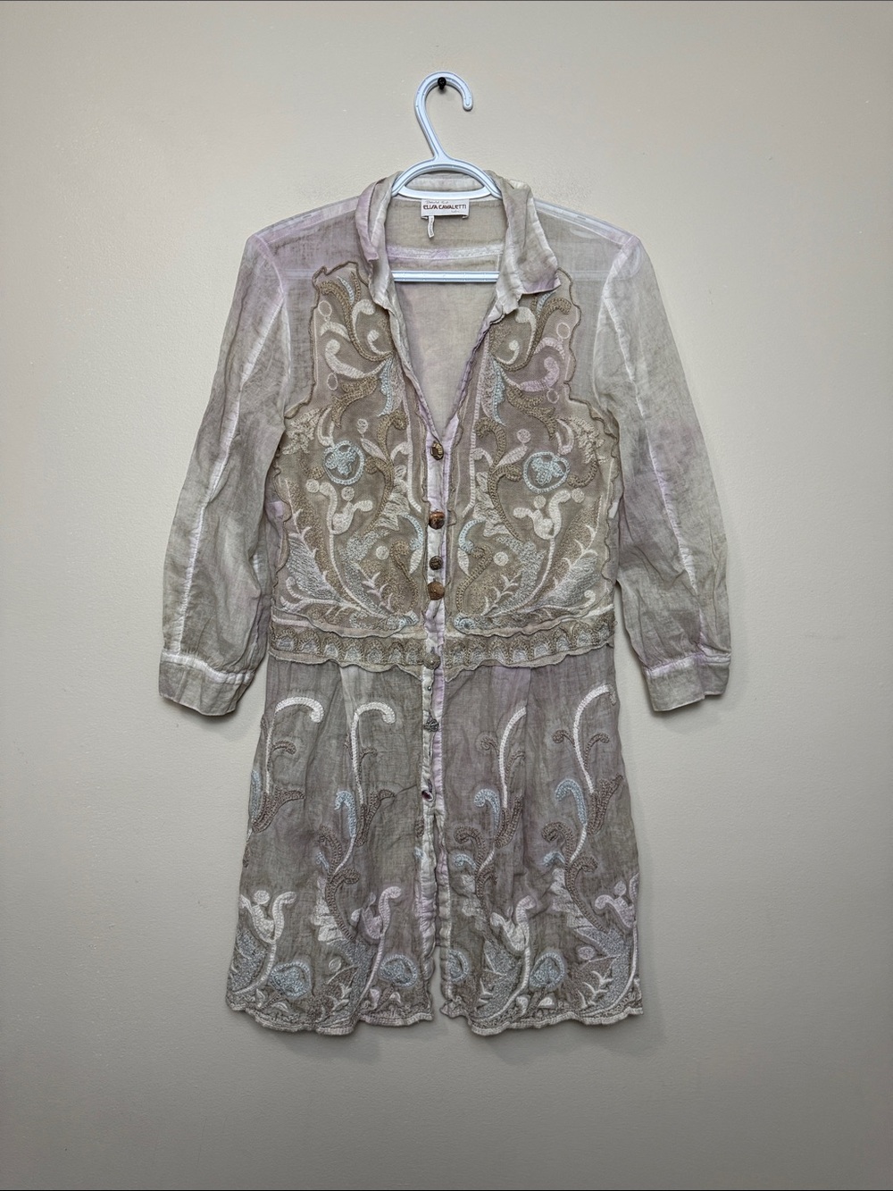 Elisa Cavaletti fairy Sheer Embroidered Button-Front Dress size small to medium